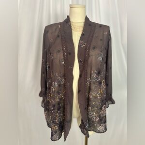 Xhilaration Brown and Yellow Flutter Sleeve Kimono Relaxed Fit (804)